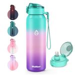 WEMEET 17oz Insulated Water Bottle with Removable Straw & Strap, 18/10 Stainless Steel Sports Bottle for Sports, Gym, Travel, and School(GREEN PINK PURPLE)