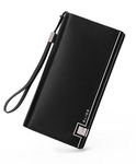 Elios Women's Large Capacity PU Leather Clutch Wallet Card Phone Holder Organizer Ladies Purse with Wrist Strap (Black)