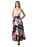 VAGISHA Printed Designer Full Long Flared Skirt for Women/Girls/Ladies (XXL, Black Flag Print)