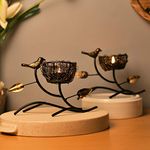 Homesake Iron Decorative Nest Table Tea Light Holder, Set Of 2, Wedding Dining Table Romatic Candle Light Wax Diya Centerpiece, Gold