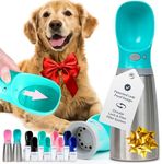 MalsiPree Stainless Steel Dog Water Bottle - Portable Puppy Water Dispenser with Drinking Feeder for Pets Outdoor Walking, Hiking, Travel - Leak Proof Dog Stainless Steel Water Bottle (24OZ, Blue)