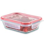 Pyrex Freshlock Glass Food Storage Lunch Container, Airtight & Leakproof Locking Lids, Freezer Dishwasher Microwave Safe, 2 Cup, Red