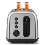 BUYDEEM DT420 2 Slice Toaster, Stainless Steel Toaster with Extra Wide Slots for Bagels, Muffins, High Lift Lever, 6 Shade Settings, Retro Sliver