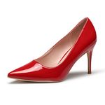 GENSHUO Women High Heel Pumps, Pointed Toe 8cm/3.16 inch Party Stiletto Heels Shoes for Formal Dress Party Wedding Red 10