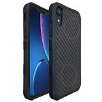 Molzar Tire Series iPhone XR Case with Real Weave Carbon Fiber, Built-in Metal Plate for Magnetic Mount, Support Wireless Charging, Compatible with iPhone XR, Black/Weave