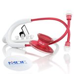 MDF Acoustica Lightweight Stethoscope for Doctors, Nurses, Students, Home Health Use, Adult, Dual Head, White Tube, Red Chestpiece-Headset, MDF747XPR29