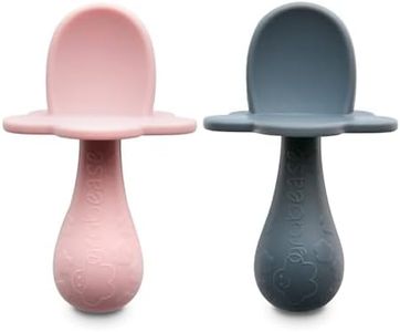 Grabease Baby Silicone Spoon Set for Baby-Led Weaning & First Stage Self-Feeding: Soft, Safe 100% Food-Grade Silicone; BPA-, PVC- Latex- & Phthalates-Free and Dishwasher Safe; Set of 2 (Blush, Gray)