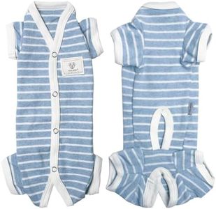 TONY HOBY Female/Male Pet Dog Pajamas Stripes 4 Legged Dog pjs Jumpsuit Soft Cotton Dogs Clothes(XL, Blue+White-Boys)