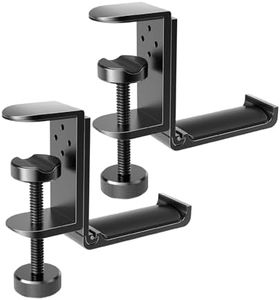 2 Pack Foldable Headphone Stand Hanger Holder, Aluminum Under Desk Clamp Hook Mount, Space-Saving Soundbar Stand with Universal Fit for Gaming PC Accessories
