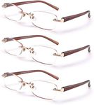 FEIVSN 3-Pack Rimless Reading Glasses For Women, Lightweight Spring Hinge Readers, Classic Elegant Artistic Eyeglasses UV 400, Set 04: Brown 3 Pairs, 3 Count (Pack of 1)