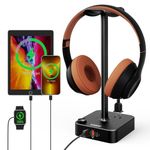 Headphone Stand with USB Charger COZOO Desktop Gaming Headset Holder Hanger with 3 USB Charger and 2 Outlets - Suitable for Gaming, DJ, Wireless Earphone Display (Black)