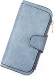 CLUCI Women Wallet Leather RFID Blocking Designer Trifold Card Holder Ladies Clutch with ID Window Vintage Blue