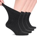 Hugh Ugoli Men's Loose Diabetic Ankle Socks Bamboo, Wide, Thin, Seamless Toe and Non-Binding Top, 4 Pairs, Charcoal, Shoe Size: 8-11