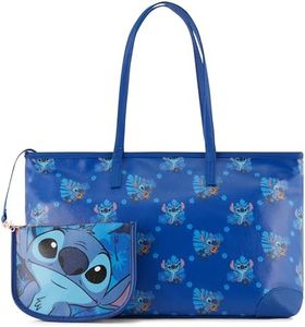 Disney Lilo and Stitch Tote bag - Girls, Boys, Teens, Adults - Stitch Faux PU Leather Cosplay Tote Handbag with Zipper Pouch, Blue, One Size