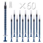 60PCS 1ML Plastic Syringe with Cap Sterile Disposable Syringe Tools without Needles for Scientific Labs Feeding Pet Measuring Liquids and Glue Applicator