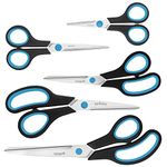 Uaugulft Scissors, Stainless Steel Paper Scissors, Multi-Purpose Scissors with Soft Grip Handle, Blue Black, 5 Pieces Set