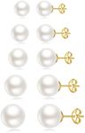 JINEAR 5 Pairs Pearl Earrings Set, 14k Gold Pearl Sutd Earrings for Women dainty pearl earrings Tiny Small Pearl Stud Earrings Wedding Earrings Mother's Day for Gift