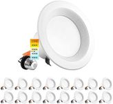 LUXRITE 4 Inch LED Recessed Can Lights, 10W=60W, CCT Color Selectable 2700K | 3000K | 3500K | 4000K | 5000K, Dimmable Retrofit Downlights, 750 Lumens, Energy Star, Wet Rated, Baffle Trim (16 Pack)