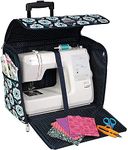 Everything Mary Collapsible Sewing Machine Case, Teal - Craft Rolling Tote Cover Bag with Wheels for Brother, Singer, Bernina, & Most Machines - Storage Organization Carrying Cart for Accessories