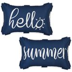 ASPMIZ Outdoor Pillow Covers 12 x 20 Inch, Waterproof Lumbar Throw Pillows for Patio Porch Furniture Couch, Navy Blue Decorative Cushion Cover Set of 2, Hello Summer Pillow Cases for Sofa, Blue