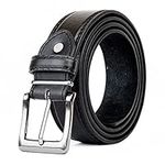 Men Black Leather Belt Double Stitched leather lined belt for Jeans, Suit, Work and Special Occasion (Large (36"-40"), Black)