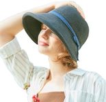 French Straw Bonnet Cap for Women Victorian Sun Hats Chin Strap Foldable Summer Bucket Hat Beach Sun Hat Fedoras Black