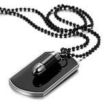 JewelryWe Men's Military Bullet Tag Pendant Necklace Stainless Steel Tag Plates Pendant with 60cm Chain, for Fathers Day