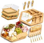 Premium Bamboo Cheese Board and Knife Set - Versatile Charcuterie Board Gift Set with High-Grade Steel Gold Cutlery, Eco-Friendly Giant Modular Design for Entertaining, Ideal for Foodies & Couples