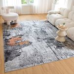 CHOSHOME Washable Rugs Living Room 80x150cm Short Pile Area Rugs Non Shedding Carpet Rug for Bedroom Modern Abstract Bedroom Rug Machine Washable Rug Faux Wool Rug Black Grey Charcoal Rug Non Slip Rug