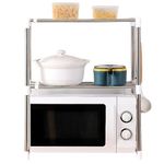 Microwave Shelf 2 Tier Expandable Stainless Steel Microwave Stand Countertop with Hook Heavy Duty Multipurpose Microwave Oven Rack