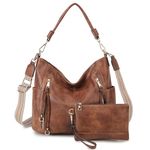 Hobo Bag for Women,Chase Chic PU Leather Ladies Purse and Handbags with Adjustable Strap Trendy Large Crossbody Shoulder Bucket Bag for Work,Travel(Brown)