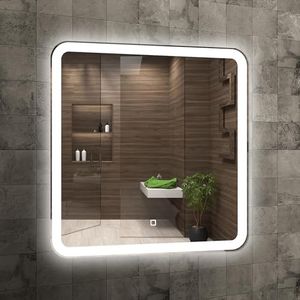 Home Glow Venti 60x60cm Espejo de Baño Cuadrado con Luces LED Espejo de Baño Iluminado Espejo de Tocador Esquinas Redondeadas Espejo de Baño Cuadrado LED con Luz LED Frontal en Blanco Natural
