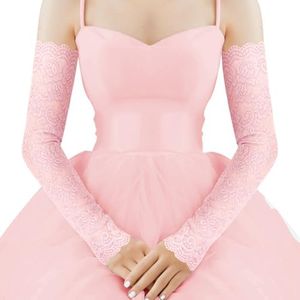 Lace Arm Sleeves For Women, Pink Long Fingerless Lace Sleeves for Wedding Tea Party Pattern Engagement Dress