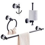 Leyden Crystal Bathroom Hardware, Matte Black Bathroom Accessories Set Towel Bar Toilet Paper Holder Towel Ring Coat Hooks 4 Pieces