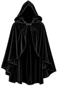 JPXH Medieval Cloak with Hood Short Hooded Cape for Adult Men and Women Halloween Renaissance Black