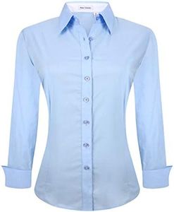 Alex Vando Womens Dress Shirts Wrinkle Free Regular Fit Long Sleeve Stretch Work Shirt, Blue, Small