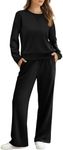 Saloogoe Lounge Sets for Women 2 Piece Fall Airport Travel Outfits 2024 Sweatsuits Matching Sets Womens Clothing Wide Leg Sweatpants Winter Clothes Black M