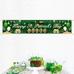 MIAHART Happy St. Patrick's Day Banner Irish Lucky Shamrock Banner Green Clover Table Runner for St. Patrick Day Decorations 70.8 x 15.7 Inch