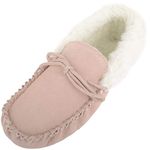 SNUGRUGS Womens Wool Lined Moccasin Slippers with Soft Sole & Wool Cuff, Camel, 9