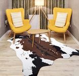 Yincimar Faux Cowhide Rug Brown and White 55"x63" Cow Print Area Rug Cut Animal Hide Carpet for Living Room,Nursery,Home Office Decorating Kids Room