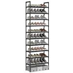 AcornFort® S-538 10 Tiers Black Adjustable Shoe Storage Tall Shoe Rack Organiser Shelf Hold Stand for 30 Pairs Shoe, 56 x 30 x 170cm, Sturdy Design, Space Saving