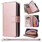 ZCDAYE Wallet Case for iPhone XR,Premium[Magnetic Closure][Zipper Pocket] Folio PU Leather Flip Case Cover with 9 Card Slots Kickstand for iPhone XR 6.1"-Rose Gold