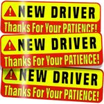 ASSURED SIGNS New Driver Magnetic Sign for Car - Extra Large 12" by 4" - 3 Pack - Essential Student Driver Magnet Stickers for Bumper - Bright Yellow & Reflective Road Safety Sign for Learners