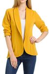 MINEFREE Women's 3/4 Ruched Sleeve Lightweight Work Office Blazer Jacket Mustard L