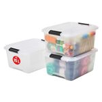 Iris Ohyama Plastic Storage Boxes with Lids, 15L, Set of 3, Clear, Latching Buckles with Handles, Stackable, Nesting, Strong & Durable, For Closet, Garage, Home, Office, Organising Tote Bins, TB-15