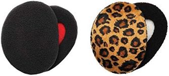 Sprigs Earbags Ear Muffs Cold Weather Ear Warmers For Winter, 2 Layers of Fleece With Thinsulate 2 Pack, Black/Leopard, Large