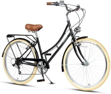 AVASTA Astrid Women's 26" Hybrid Bike, Black Frame, Cream Tires | Dual V-Brake, Alternative Light or Basket, Wide Saddle, Step-through Frame with Smooth 6-speed for Comfortable Commuting
