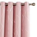 Deconovo Blackout Curtains Living Room 2 Panels, Silver Foil Wave Print Room Darkening Patio Door Curtains, Thermal Insulated Bedroom Curtain Kids, 52W x 72L Inches, Set of 2 Panels, Coral Pink