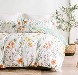 SLEEPBELLA Twin Size Comforter Set Yellow Flowers & Green Botanical Pattern Printed on White 100% Cotton Fabric, Ultra Soft Microfiber Inner Fill 2Pcs Bedding Set