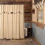 VHC Brands Kettle Grove, 72x72, Shower Curtain w/ Attached Applique Crow and Star Valance, Black